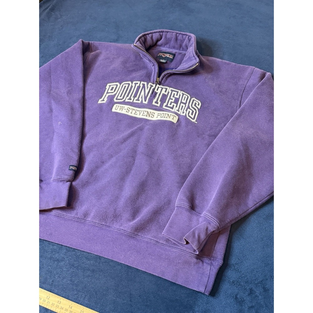 Vtg Jansport Purple Quarter Zip Sweater Sz L “UW-Stevens Point”